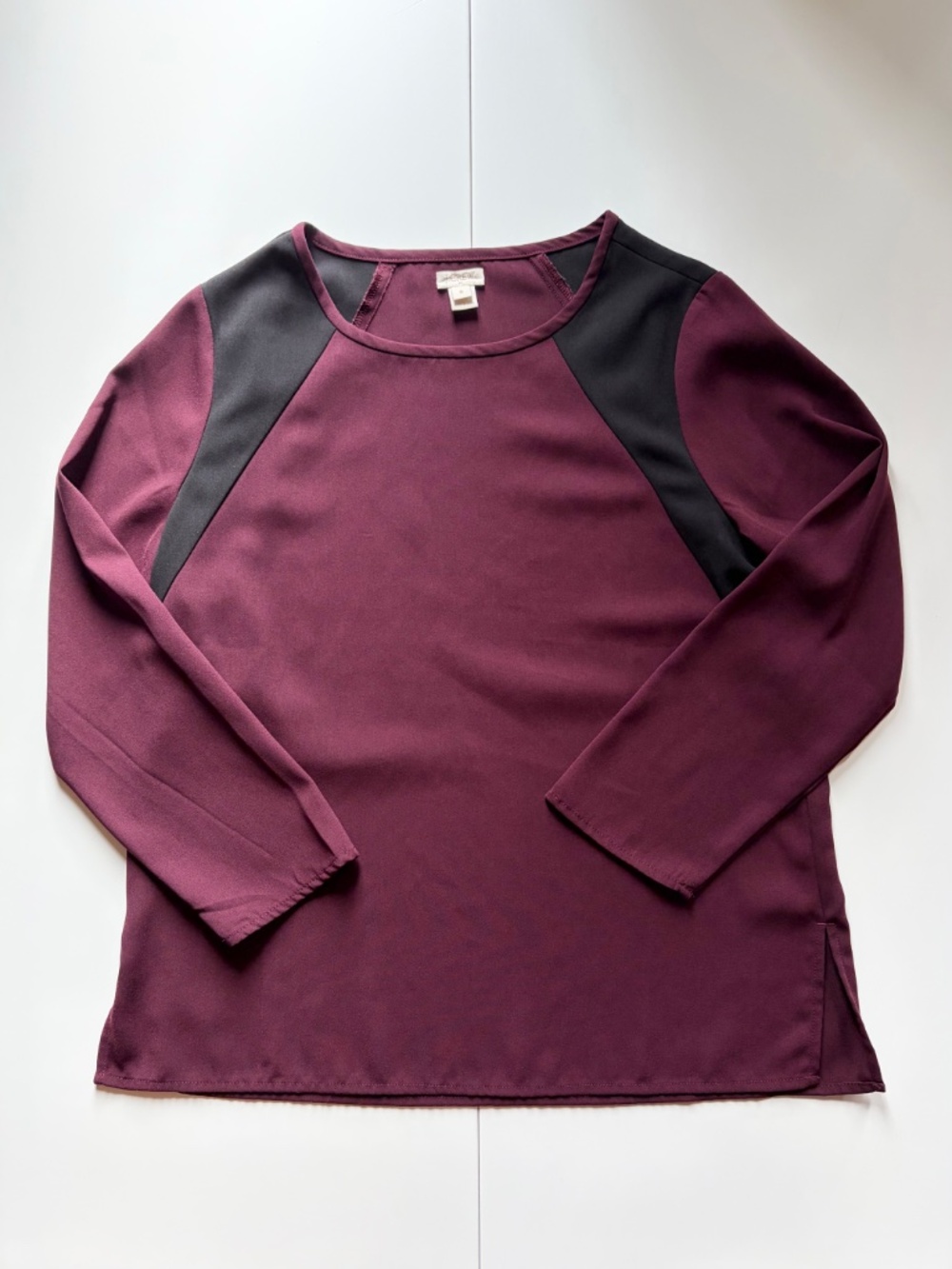 J. Crew Colourblock Tunic Burgundy and Black 3/4 Length Sleeves